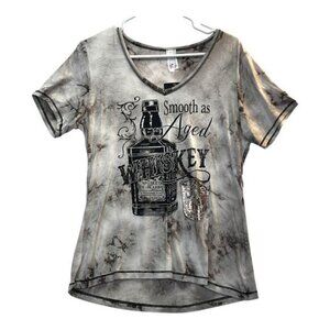 Liberty Wear Smooth As Aged Whiskey Graphic Tie-Dye V-Neck T-Shirt Womens Sz XL